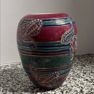 Ceramic Famile Rose Style Multicolor Ceramic Vase with Paisley Motif 7”